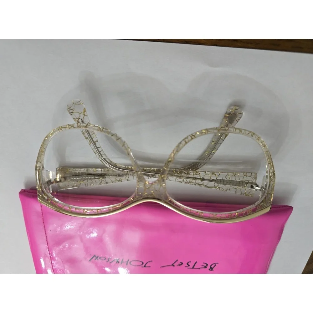 Betsey Johnson BJ535111 Clear Gold Lace Cat Eye Eyeglass Frames with Pink Pouch